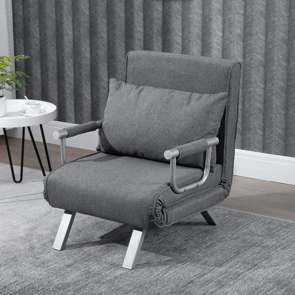 new Convertible Sofa Bed for One Person - 5-Position Folding Sleeper Chair with Pillow and Steel Frame for Home Use