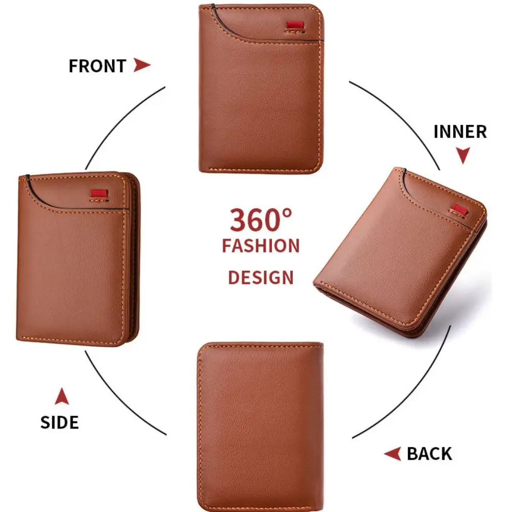 

Retro Solid Color Short Men Wallet Two-Fold Multiple Card Slots Men Card Holder Mini Ultra Thin PU Leather Coin Purse Outdoor