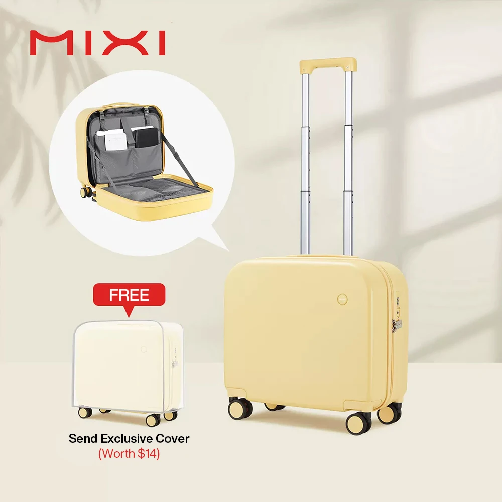 Mixi Carry On Suitcase 16 Inch Men Boarding Cabin Women Luggage Rolling Spinner Wheels Travel Bag 34L 100% PC Lightweight