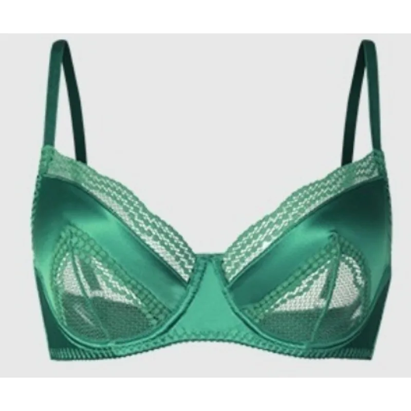 Sexy French Satin Lace Lingerie Set for Large Bust Ladies, Sheer Slim Chest, Summer Ultra-thin Small-cup Support Bra Set, S-XL