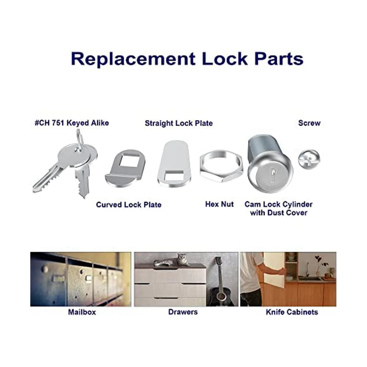 Lucchetto per cassetta postale da 6 pezzi, serrature per armadietto da 1-1/8 pollici e serrature a camma per cassetta degli attrezzi con chiave uguale, cassetto di sicurezza e schedario