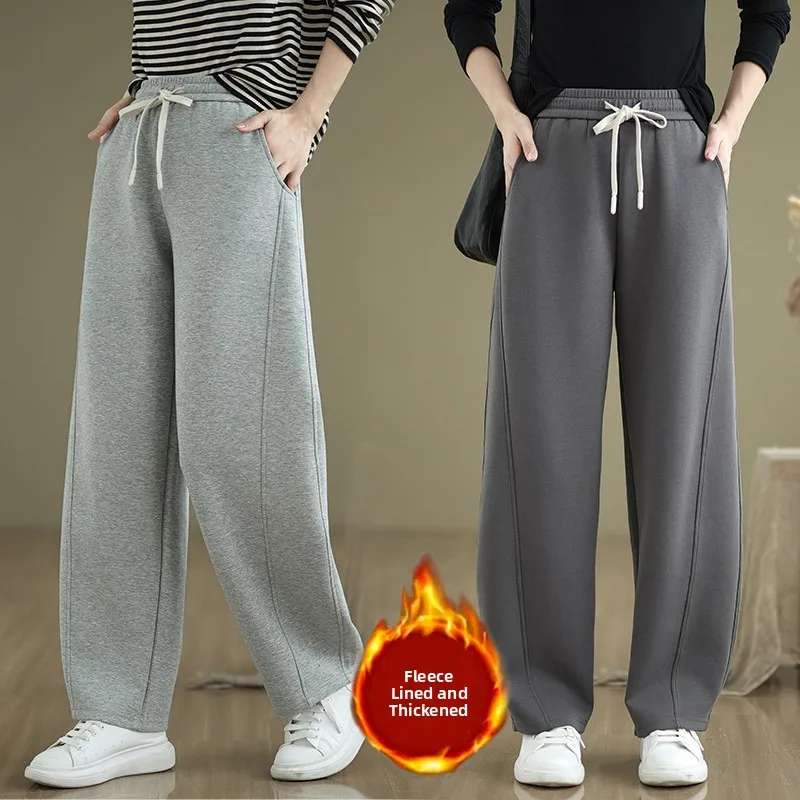 

Женские повседневные брюки с высокой талией и прямыми штанинами на подкладке, утягивающие брюки, зимние удобные брюки больших размеров, цвет