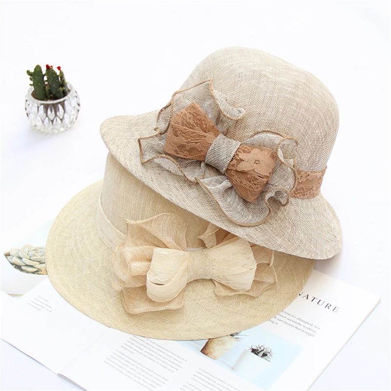 Fashion Women Summer Organza Anti-UV Sun Hats Wide Brim Flower Fedora Hat Elegant Ladies Wedding Church Party Fedoras