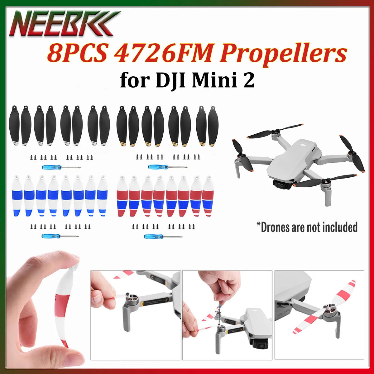 8 Stück 4726FM Drohnen-Propeller Geräuscharm Leichtgewicht Ersatzflügel Ventilatoren für DJI Mini 2 Ersatzteile Zubehör