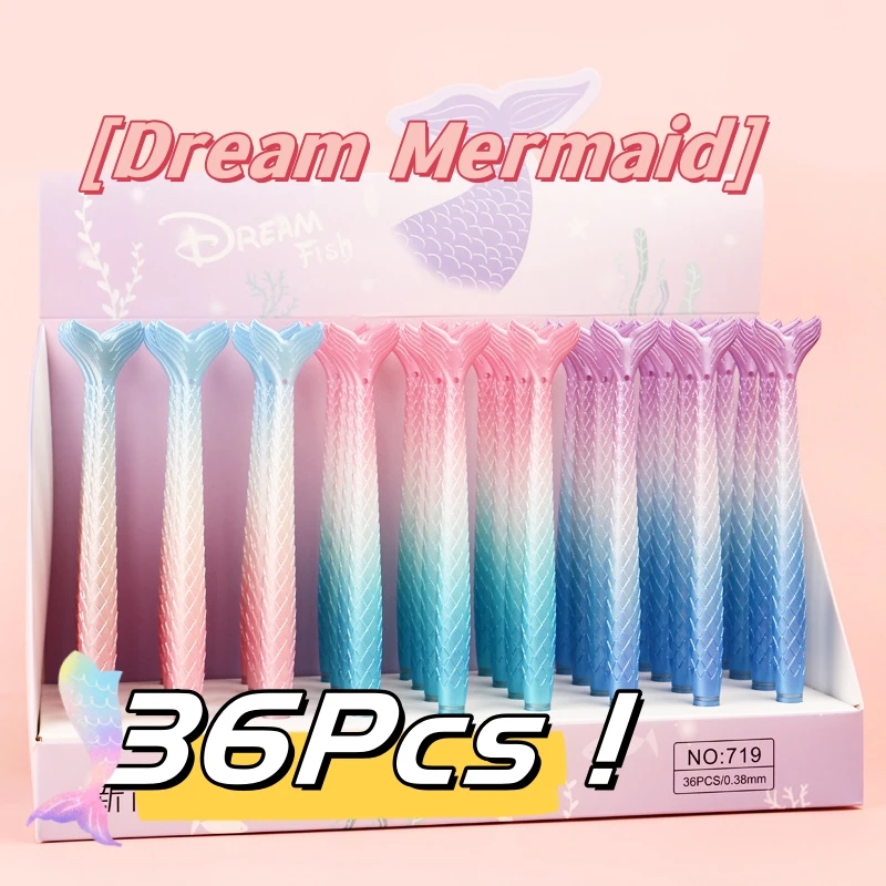 

36Pcs/Lot Kawaii Cartoon Mermaid Tail Gel Pen 0.38mm Black Ink Signature Neutral Pens Cute Kids School Office Stationery Gifts