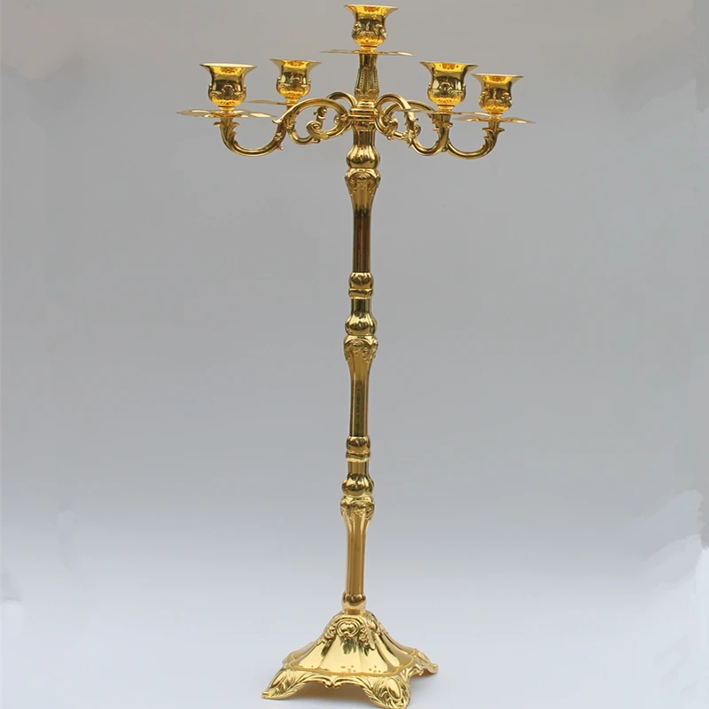 

New arrival 83cm shiny Golden plated centerpiece candelabra, zinc alloy metal candle holder for wedding, events or party use