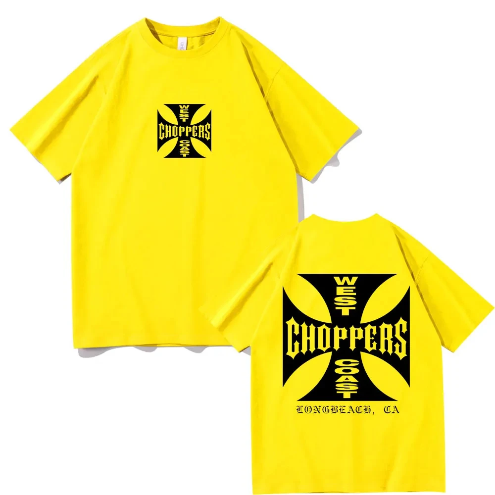 West Coast Choppers Cross Frame Print Tshirt Male Hip Hop Streetwear Oversized T-shirts Fashion Tees Men\'s Fleece Short Sleeve