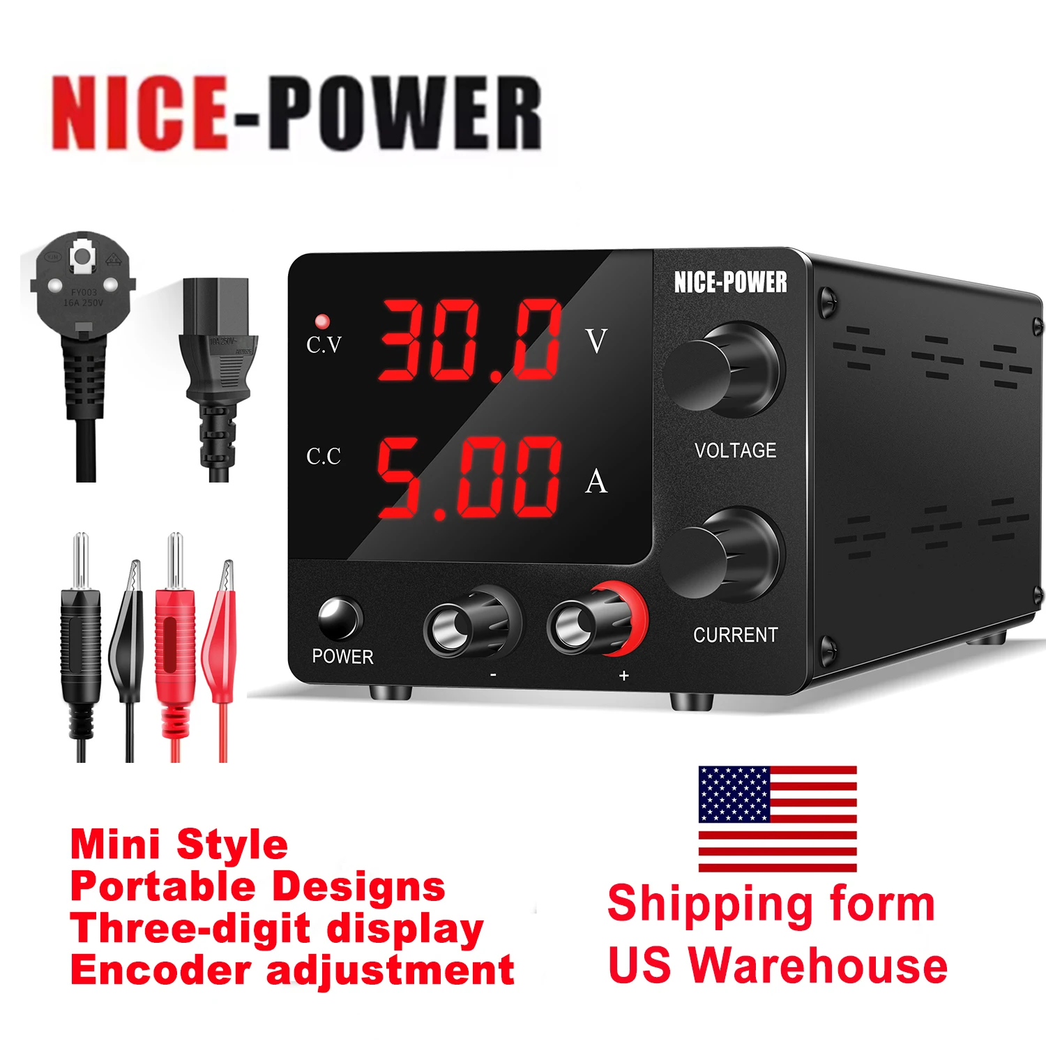

NICE-POWER Регулируемый источник питания постоянного тока 0-30 В 0-5 А переменный мини-регулятор напряжения для обслуживания верстака DIY