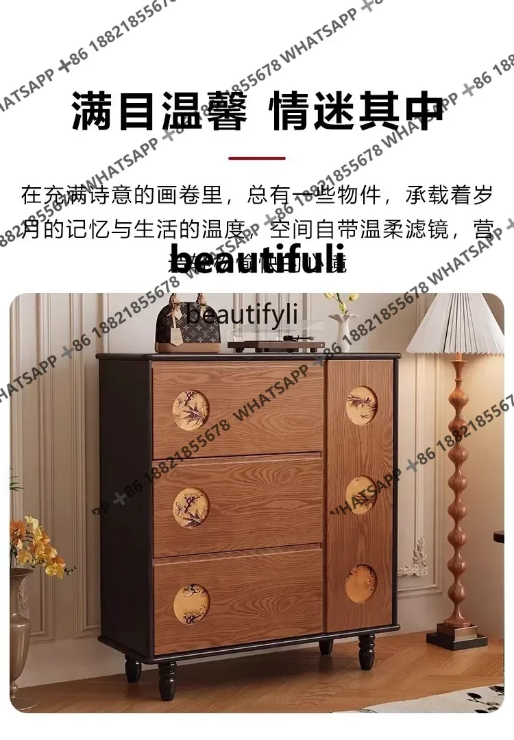 Vintage Style Solid Wood Shoe Cabinet Integrated French Retro Style Flip Storage Entryway Cabinet