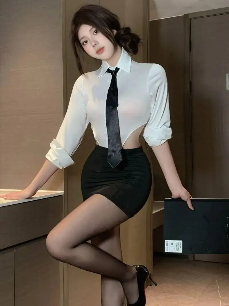 

Workplace OL Seductive two piece skirt Set Uniform Temptation See-through Sexy Pure Desire Sleepwear Secretary fashion sweet T7U