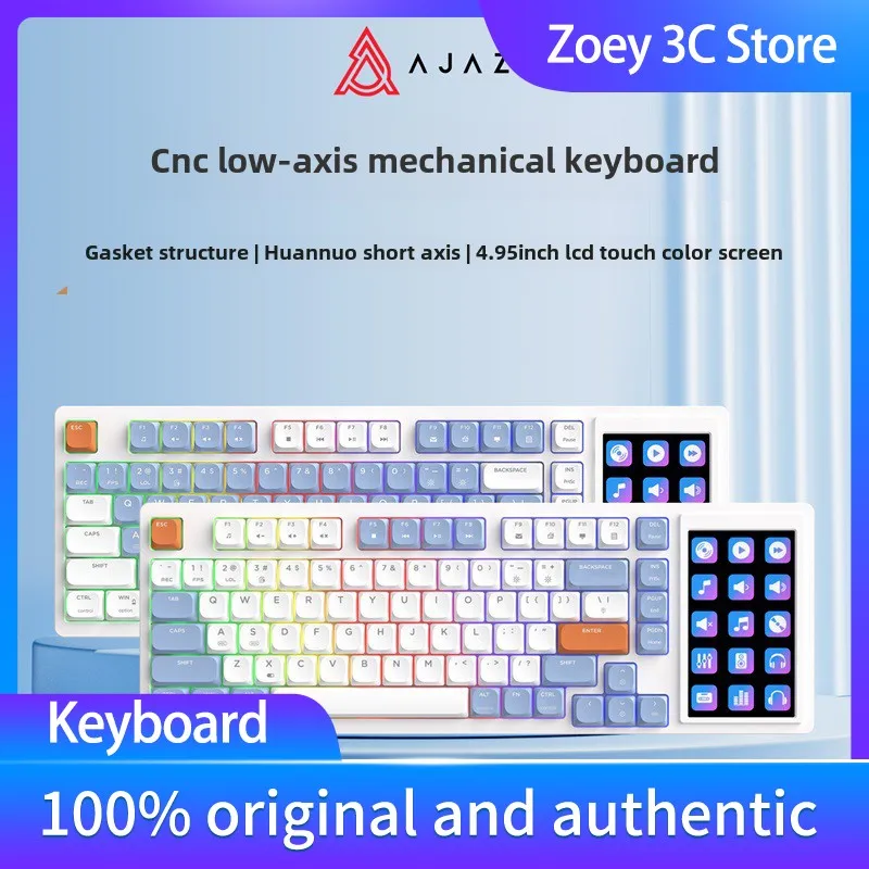 AJAZZ AKP815 Low Profile Mechanical Keyboard 4.95 Inch LED Color Screen Custom Driver HUANO Switch RGB 81keys Gasket Structure