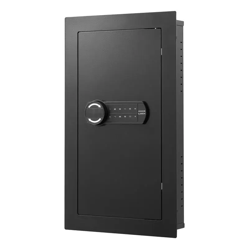 

Wall Safe, 3-Tier Hidden Wall Mounted Safe with Password & Key, Q235 Cold-Rolled Steel In-Wall Box with LED Lighting, 2 Adjustable Shelves & 5 Key Holders for Money, Jewelry, Passport, Black