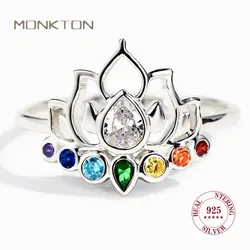 Monkton Original 925 Sterling Silver Rings 2023 New Lotus Flower Boho Colorful Engagement Rings for Women Fine Jewelry Gift