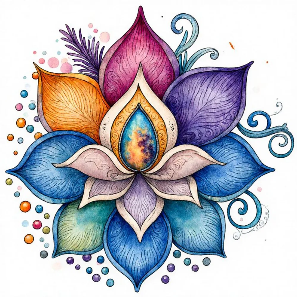 

Single Car Vinyl Sticker Featuring a Colorful Symmetrical Mandala for Lotus Flower Design with Detailed Layered Petals