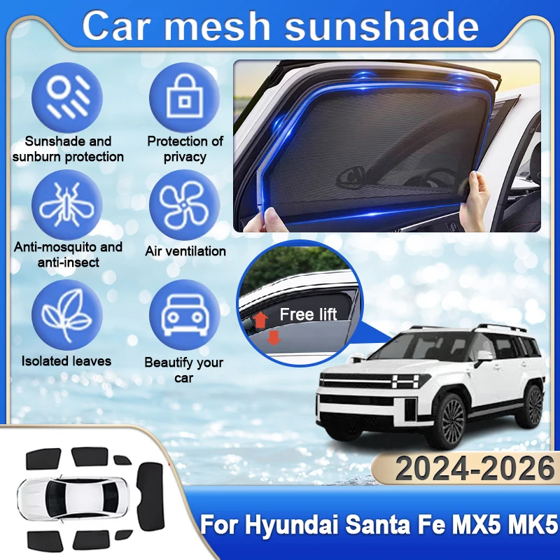 

Car Accessories For Hyundai Santa Fe MX5 MK5 2024 2025 2026 Anti-UV Privacy Protection Magnetic Coverage Blocking Curtain Auto