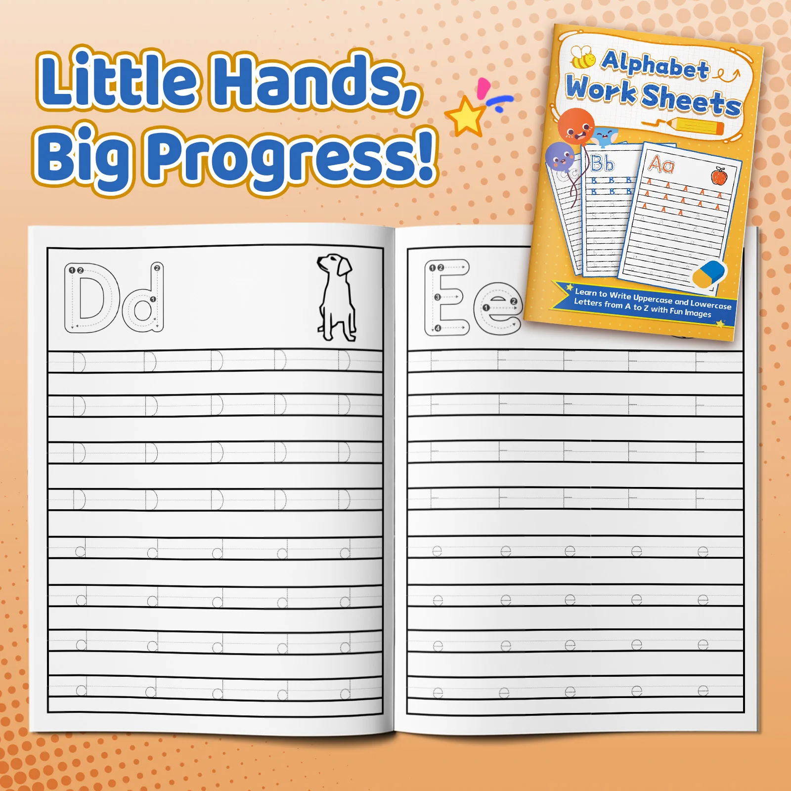 Children's alphabet coloring book, cute cartoon patterns, preschool early education workbook, boost your baby's hands-on skills