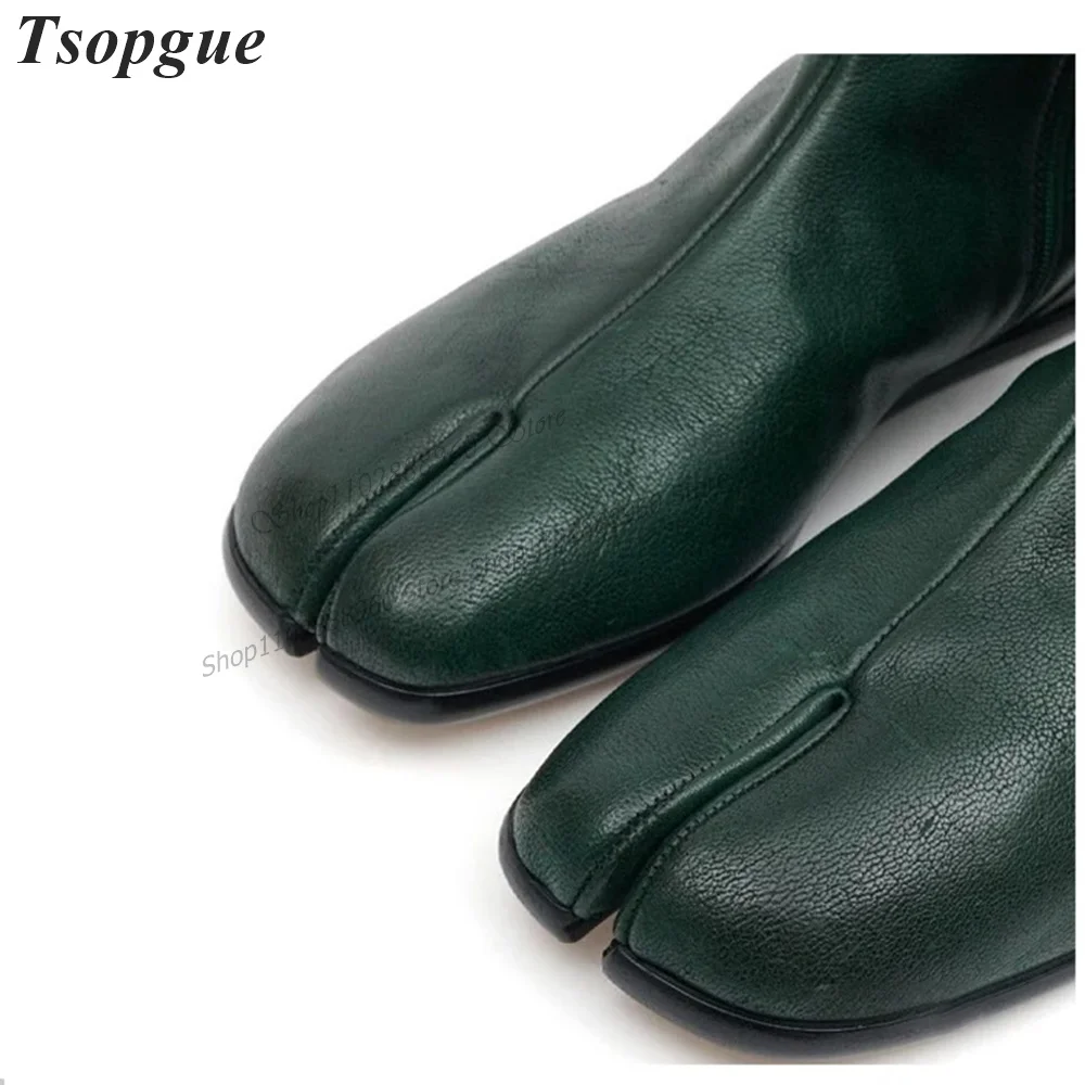 Mid Calf Green Matte Leather Split-Toe Men\'s Tabi Shoes Men Shoes Side Zipper Runway Casual Party Shoes 2023 Zapatillas Muje