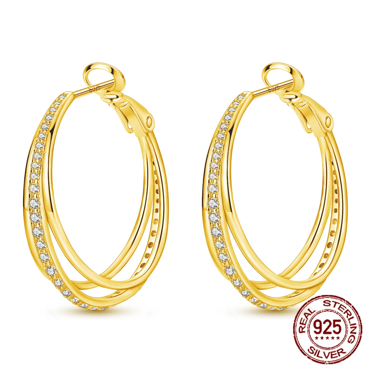 

925 Sterling Silver Minimalist Geometric CZ Triple Coil Hoop Earrings for Women Girl Ear Studs Fine Jewelry Fashion Anniversary