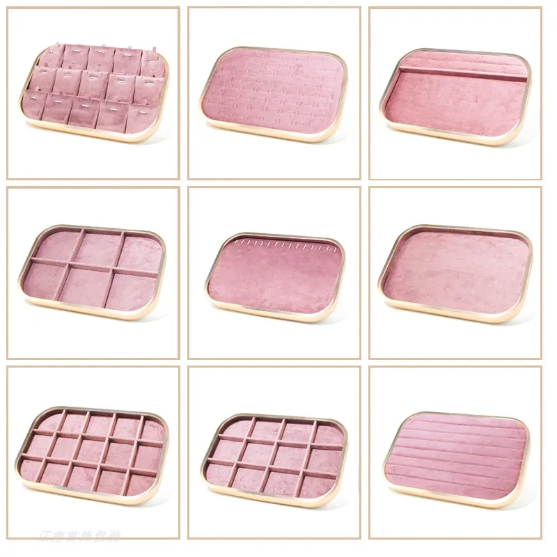 Pink Beige Gray Premium Metal Edge Inside Velvet Jewelry Tray Necklaces Rings Pendants Bracelets Storage and Display Tray