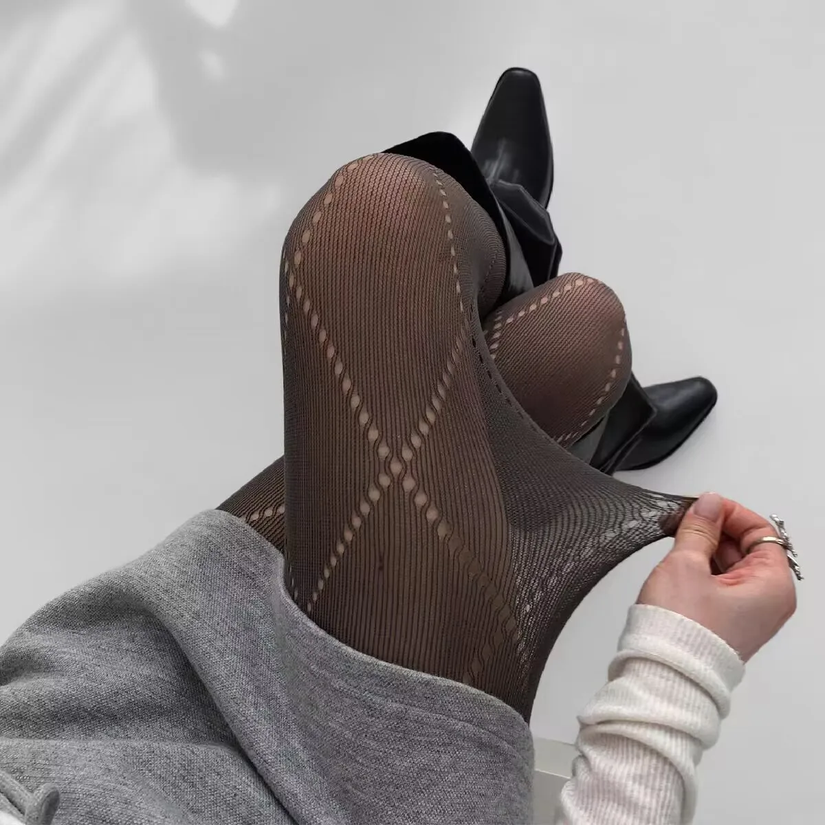 Women's Black Diamond Lattice Fishnet Tights High Stretch Rhombus Pattern Mesh Pantyhose Fashion Elastic Hosiery For Club Wear #