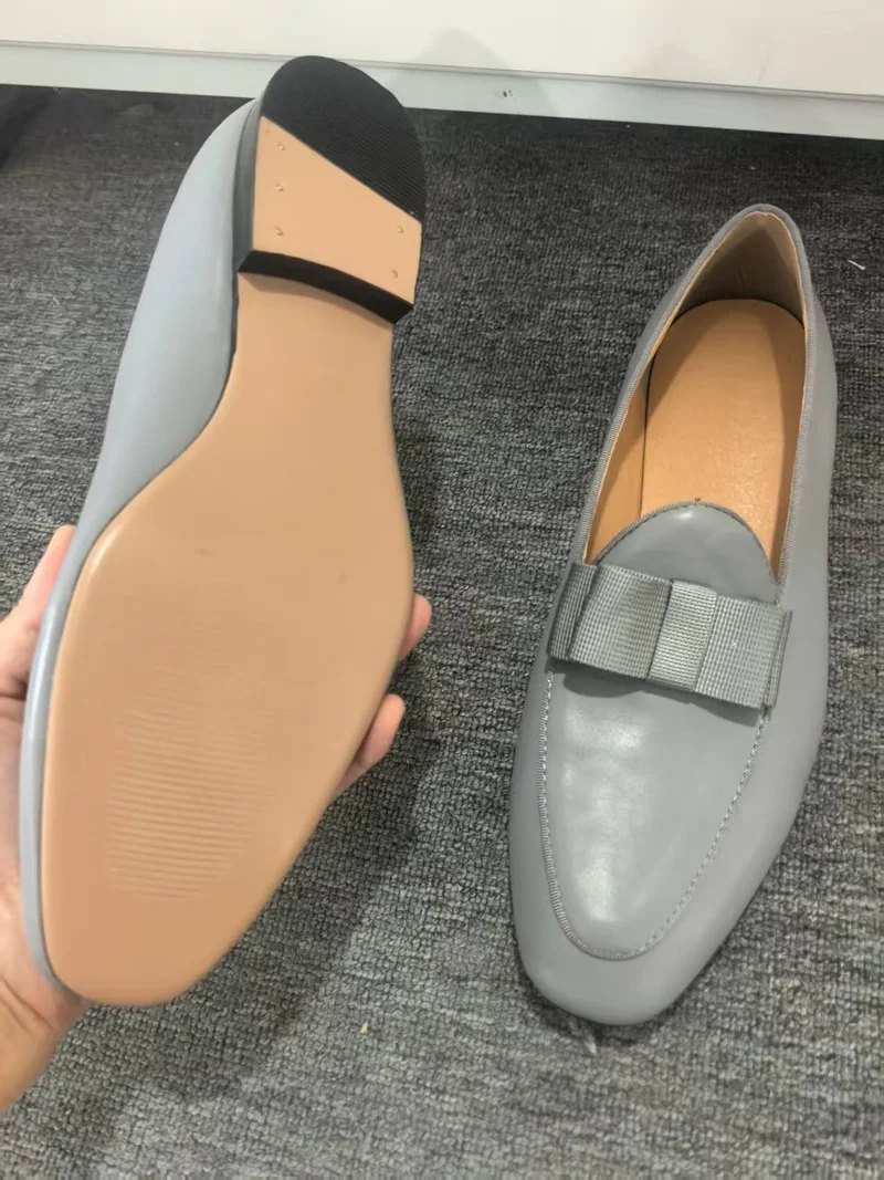 New British Style Slip-on Leather Man Shoes With Bowtie Design Fashion Dress Loafers Men Party And Wedding Shoes
