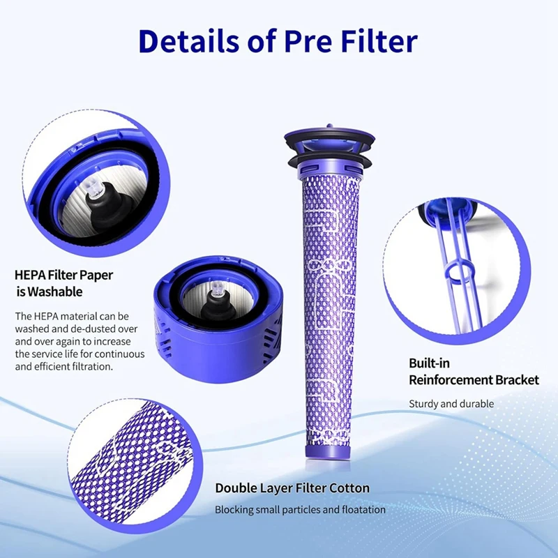 استبدال ومرشحات الفرش الدوارة AC66 لجزء ما بعد المرشحات المسبقة للمكنسة الكهربائية من سلسلة Dyson V6 967157 -01, 966741 -01