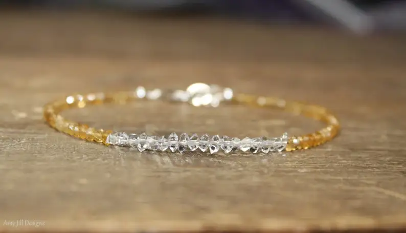 سيترين هيركيمر سوار مرصع بالألماس ، مجوهرات سيترين ، جوهرة نوفمبر ، مطرز ، سوار التراص ، مجوهرات الأحجار الكريمة #4