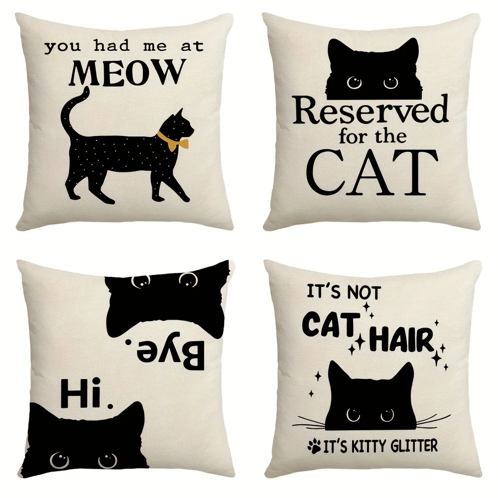 4pcs Cat Throw Pillowcases Throw Pillowcase Square Cushion Pillowcase Decoration for Sofa Bed Set of 4 Without Pillow Insert