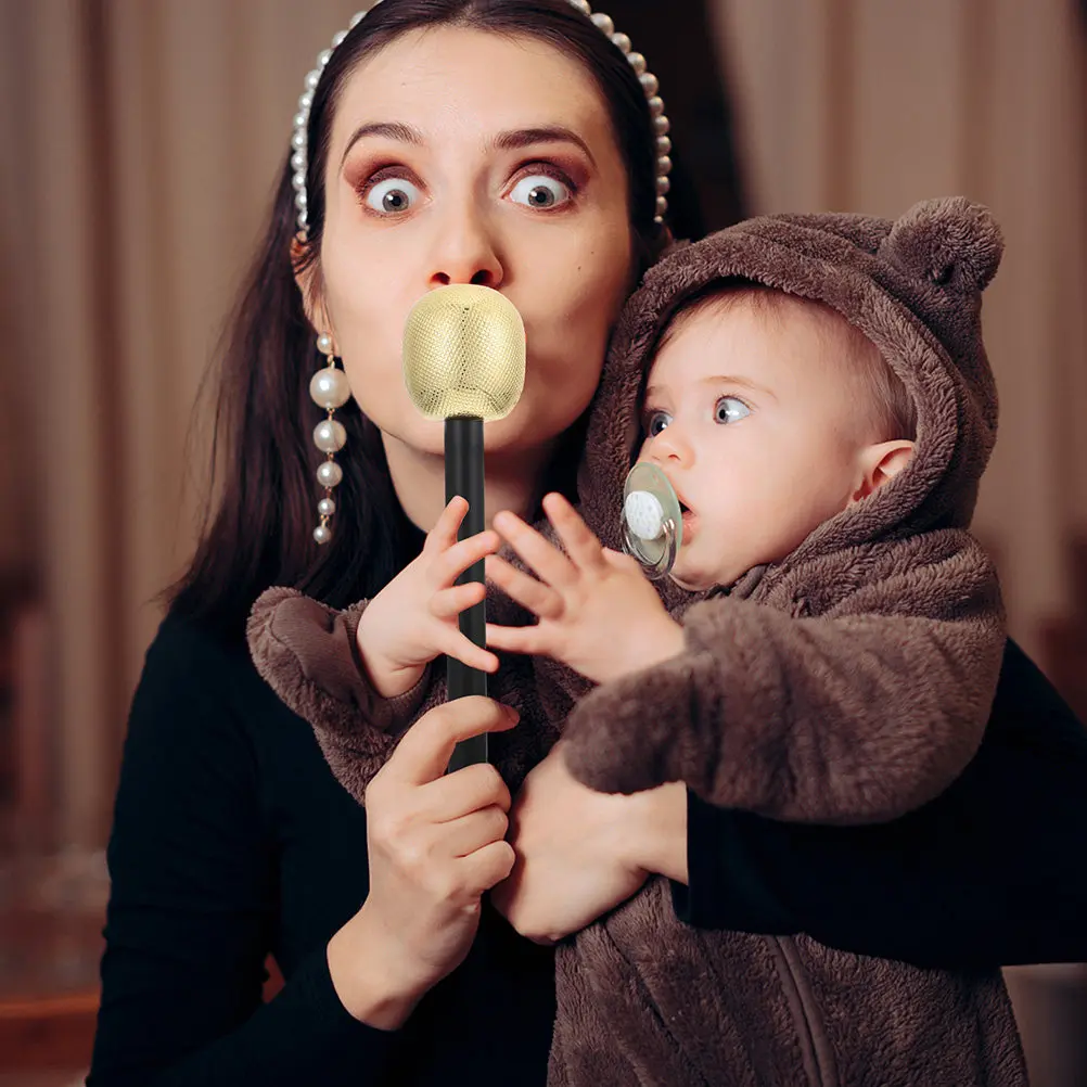 

Набор из 4-х имитационных микрофонов: пластиковые муляжи микрофонов, золотистые, для вечеринок, караоке, сценических выступлений, забавные аксессуары