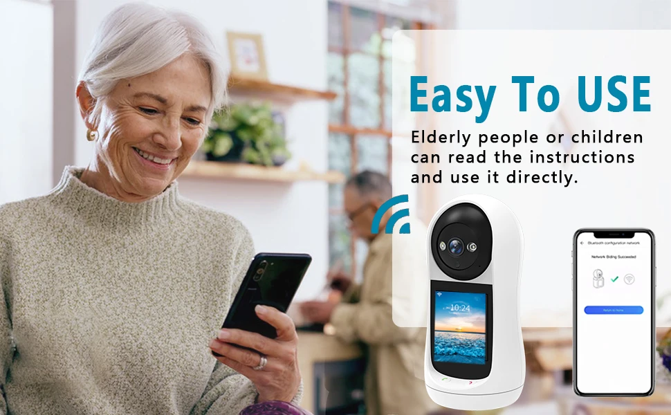 

3MP 1296P 2.8Inch Screen iCsee APP One Key Call Video Phone Bluetooth PTZ IP Dome Camera AI Humanoid Elder Care Baby Monitor