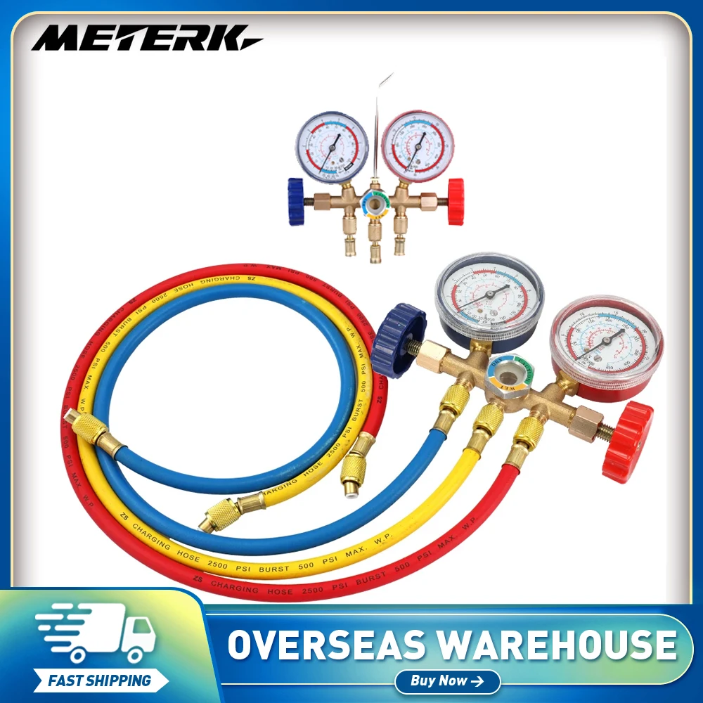 Refrigerant Manifold Gauge Air Condition Refrigeration Set Air Conditioning Tools with Hose and Hook for R12 R22 R404A R134A