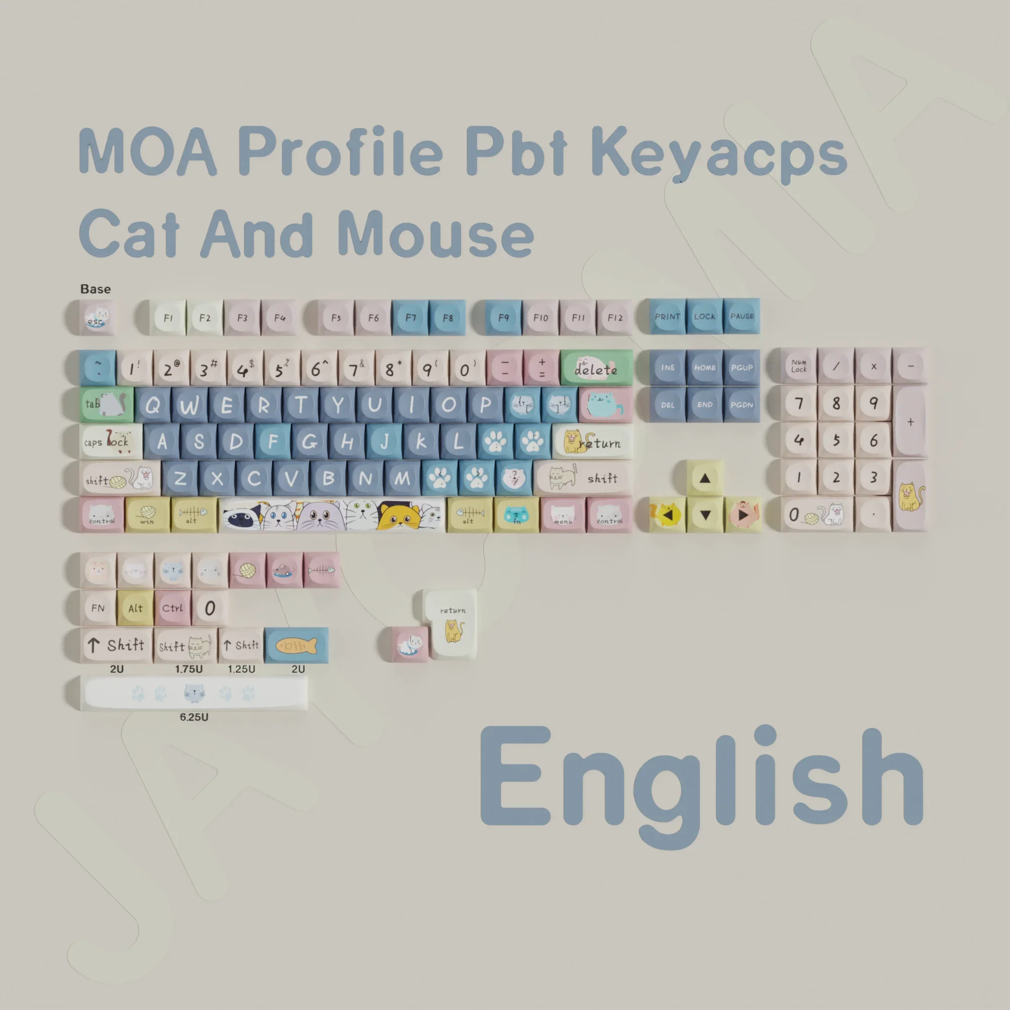 2024Newstyle MOA Profile Cat And Mouse PBT Keycaps Korean German ISO ANSI Layout Big Set Key Caps For Mechanical Keyboard 75 61