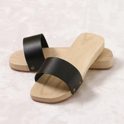 Couple's Summer Wooden Sandals Japan Style Women Clogs Flat Heel Outdoor Slippers Beach Slippers Cosplay Shoes