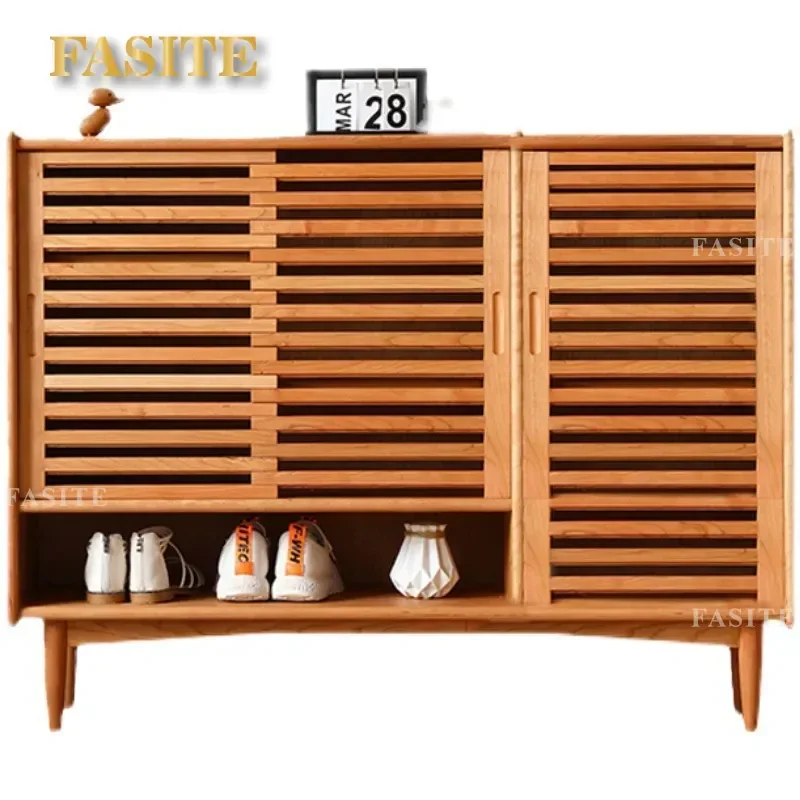 For Nordic Black Walnut Solid Wood Shoe Cabinet Modern Simple Log Locker Fence Door Living Room Entrance Storage Furniture