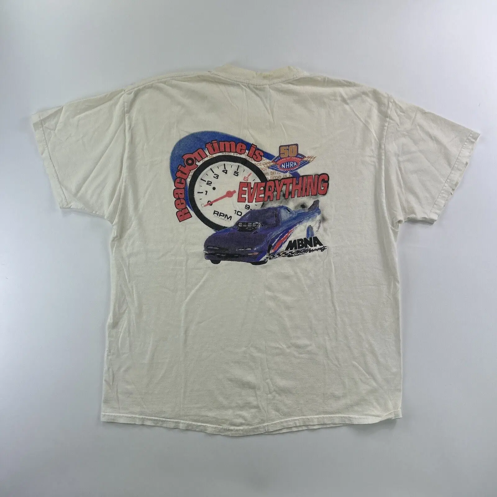 Vintage 90S Mbna Motor Sports T Shirt Size Xl Reaction Time Is Everything