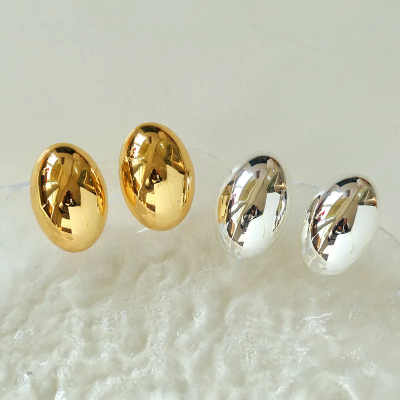 Brass With 18K Button Half Ball Earrings Women Jewelry Punk Party T Show Gown Runway Trendy  Korean Japan Israel  Style INS