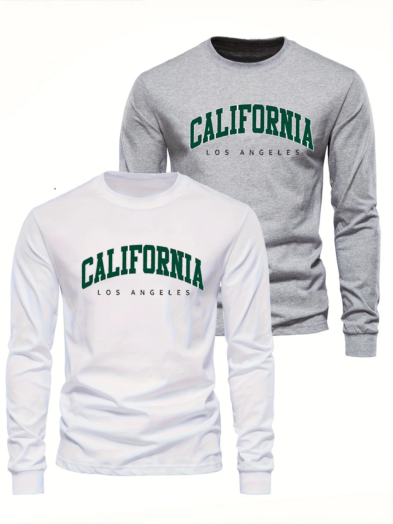 

Men's 100% pure cotton loose fit comfortable sports and leisure California Los Angeles printed round neck long sleeved T-shirt