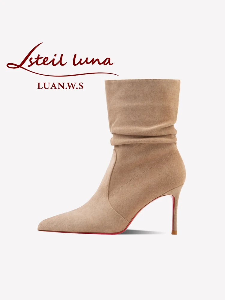 Winter Women's Ankle Boots 2026 Red Shiny Bottoms Pointed Autumn Fashion Stretch Boots Fold Women High Heels Shoes Ankle Boots view 6