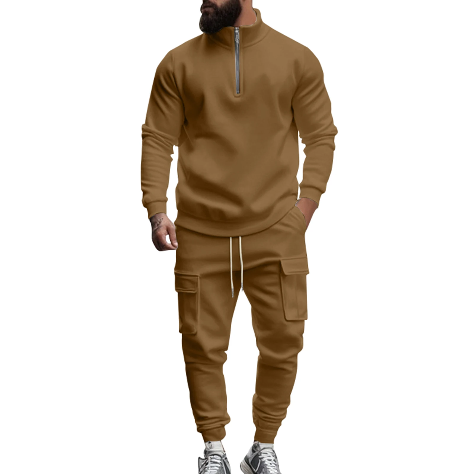 الرجال الأمريكية عادية الصوف الدافئة سستة السراويل الرياضية مجموعة الرجال الخريف والشتاء الدافئة طباعة فضفاضة أفخم سميكة مقنعين Sweatshir #4