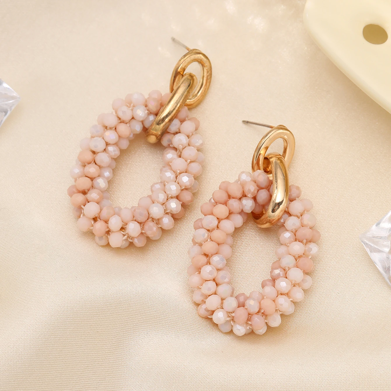 INKDEW-Boucles d\'oreilles pendantes ovales JOEar pour femmes, bijoux en perles de cristal faites à la main, grandes et longues, à la mode, EA070
