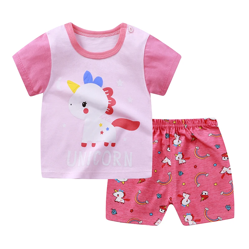 100% Cotton Children's Sets Infant Kids Clothes Unicorn Clothing Sets Summer Baby Girls Boys Short Sleeves DS19