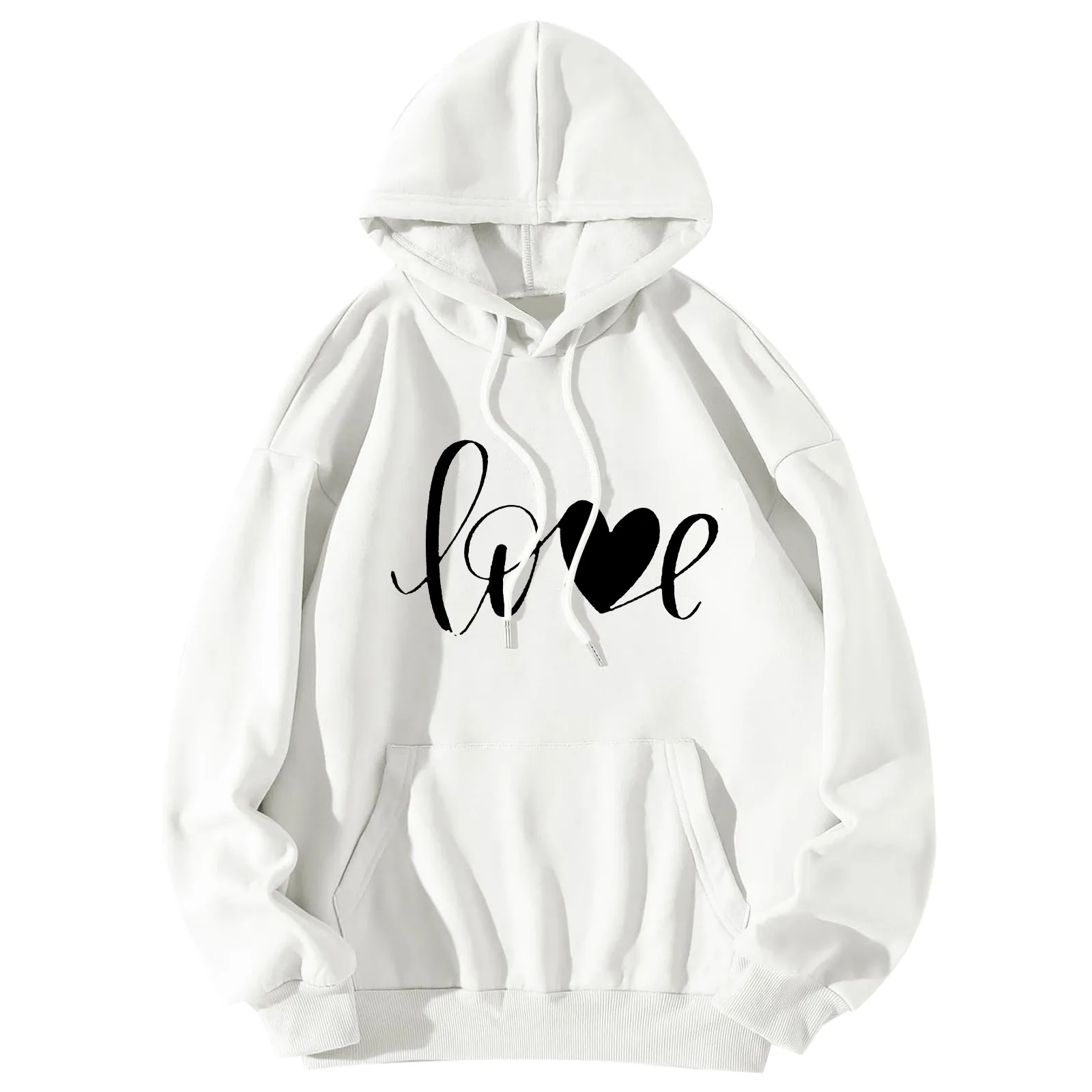 Men Women Print Long Sleeve Round Neck Hooded Tops Sweatshirt Hoodies Lightweight