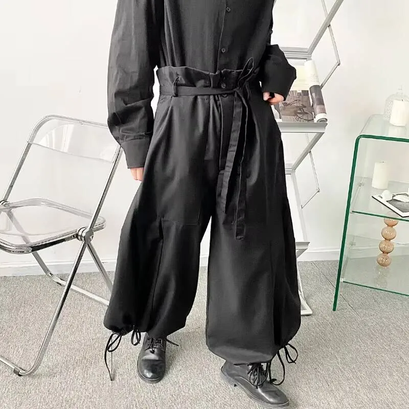 

Классические брюки на шнурке, весенние мужские стерео темные брюки с высокой талией, большие размеры, повседневные прямые брюки-halon