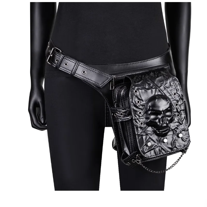 

Modern Androgynous Punk-Style Motorcycle Leg-Tied Skull Waist Bag