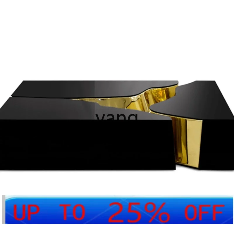

LMM Modern Creative FRP Electroplating Crack Light Luxury Stitching Square Coffee Table