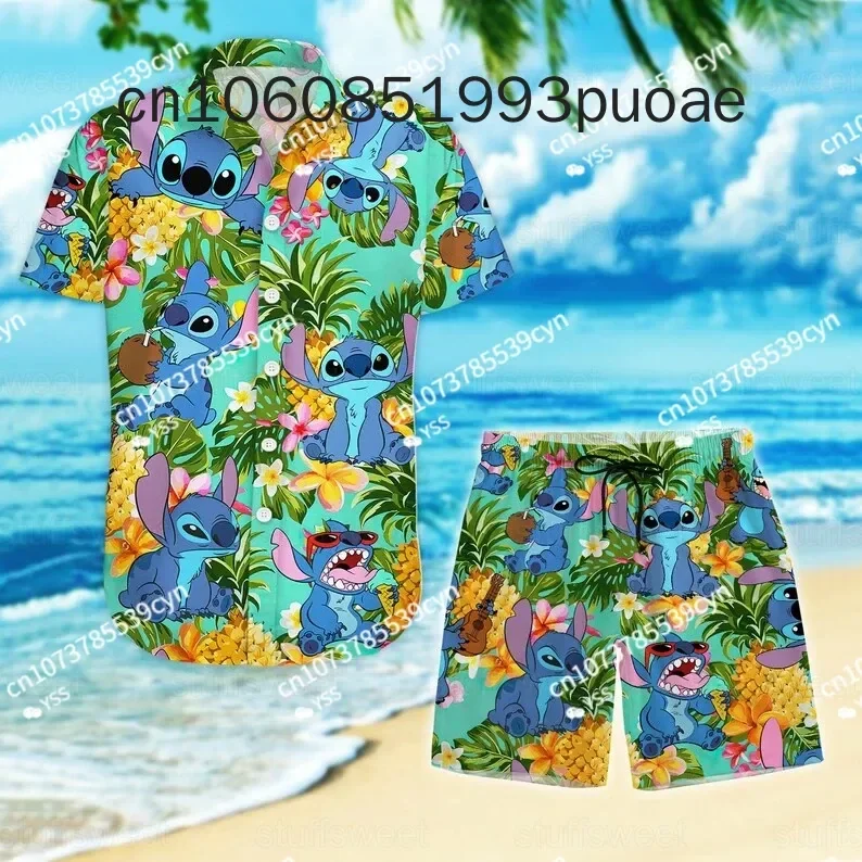 

New Stitch Hawaiian Shirt And Shorts Stitch Summer Beach Shirt Disney 3D Shirt Aloha Shirts And Shorts Set