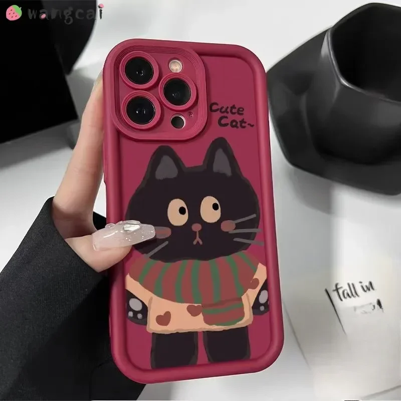 For OPPO A60 4G A16E A16K F23 A98 A1 A95 A74 A54 A54S A95 A16S A9 A5 A1K Phone Case Cartoon Love Scarf Cat Soft Shockproof Cover