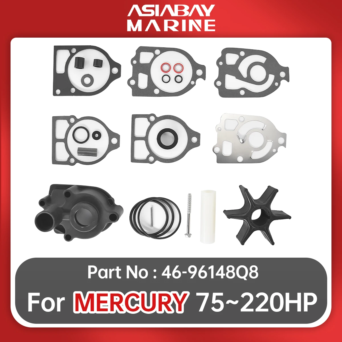 46-96148Q8 Water Pump Impeller Repair Kit For Mercury Outboard 75 80 90 115 135 140 150 175 200 220hp 46-96148A8  Sterndrive