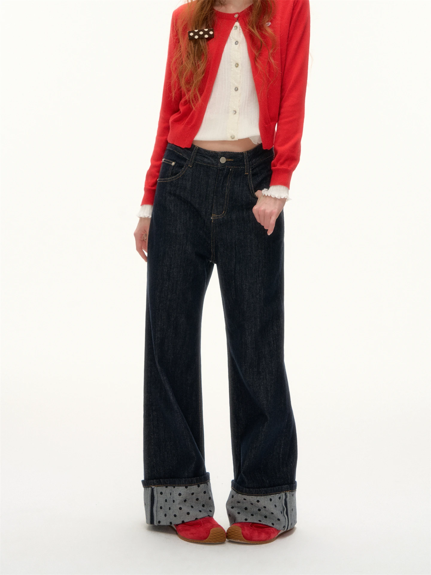 

Женские джинсы AsGony в винтажном стиле с высокой талией, прямые, в горошек, оригинальные джинсовые брюки с цветными блоками, для повседневной носки, глубокие цвета