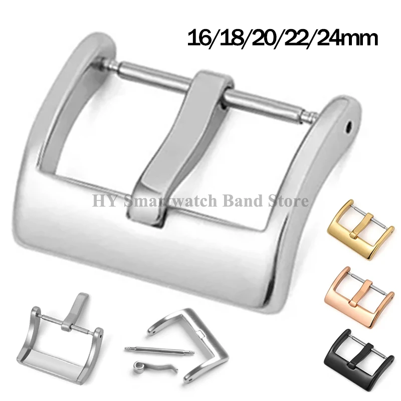 Metal Watch Band Buckle 16mm 18mm 20mm 22mm 24mm Solid Square Button Matte Polished Pin Clasp Black Silver Buckle Accessories